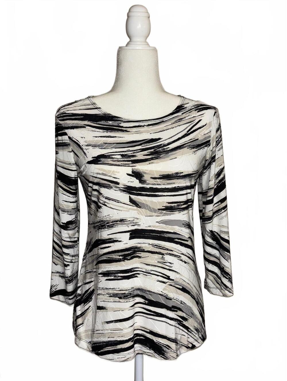 JM Collection Top Shirt Women’s Extra Small Beige 3/4 Round Neck Stretch